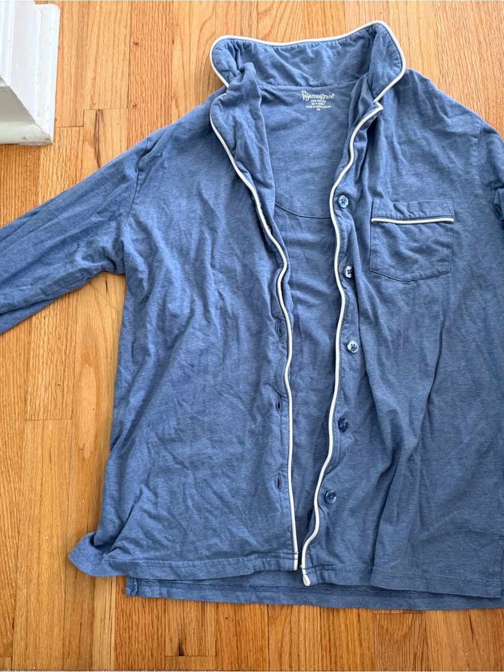 Women's Blue Button-Front Pajama Top with Contrast Piping